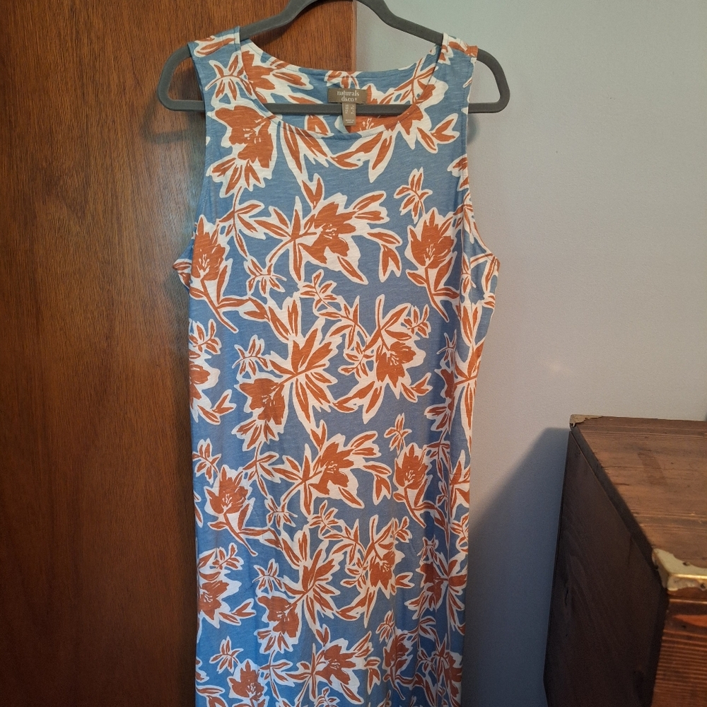 Naturals D& Co Floral Sleeveless Maxi Dress - Blue and Orange Size L
